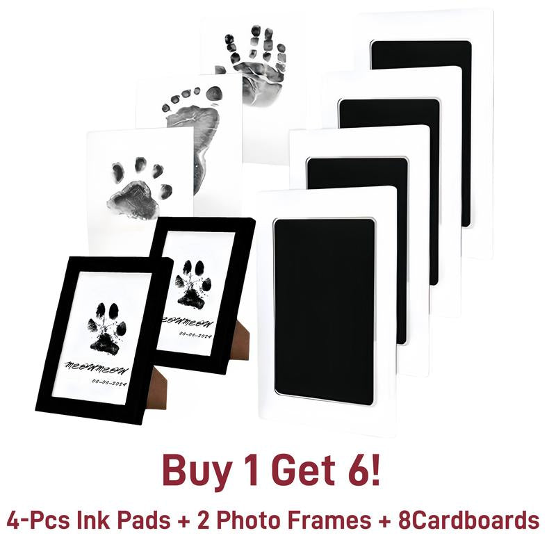 4-Pcs Paw Print Kit + 2 Photo Frame, Larleaf Inkless Hand and Footprint Kit, Mess-Free Paw Print Stamp Pad for Dogs & Cats, Clean Touch Ink Pad, Dog Paw Print Kit,Dog Nose Print Kit, Ink Pad for Hand and Footprints, Print Photo Frame Kit Paw Pet