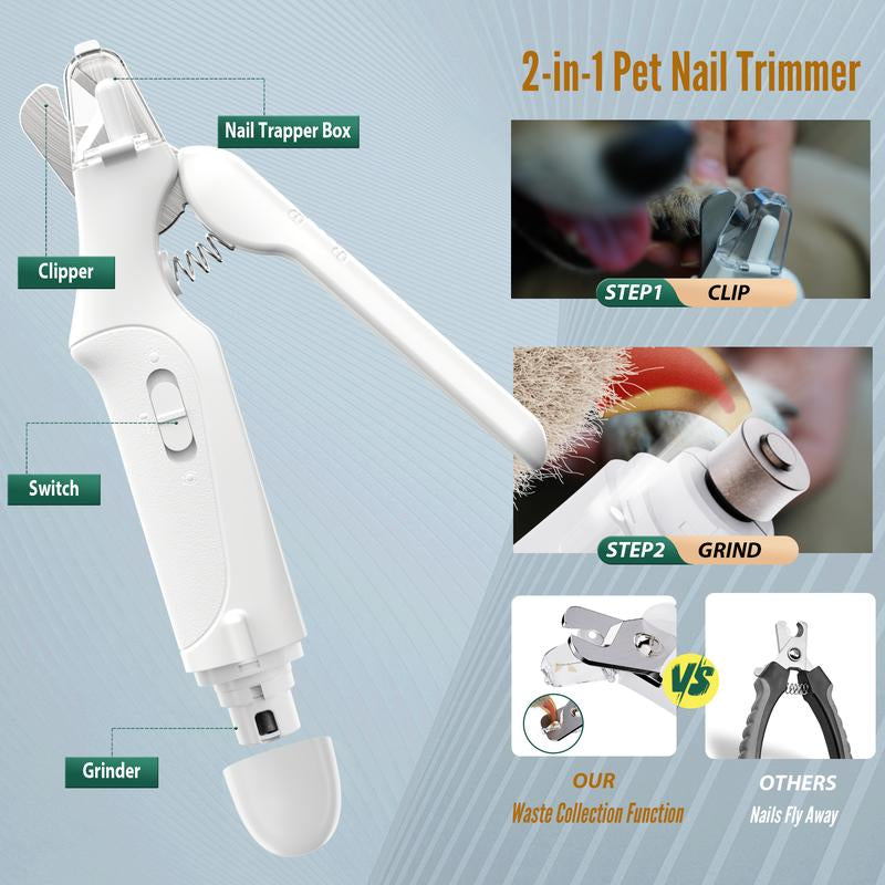 Pet Nail Grinder, Multifunctional Dog Nail Trimmer and Cat Nail Trimmer Kit, Ultra Quiet Electric Pet Nail Grinder, Rechargeable, Suitable for Trimming Small and Large Dogs, with a 4-Hour Battery Life