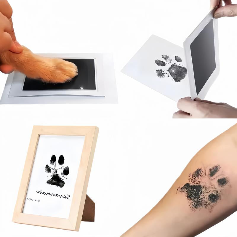 4-Pcs Paw Print Kit + 2 Photo Frame, Larleaf Inkless Hand and Footprint Kit, Mess-Free Paw Print Stamp Pad for Dogs & Cats, Clean Touch Ink Pad, Dog Paw Print Kit,Dog Nose Print Kit, Ink Pad for Hand and Footprints, Print Photo Frame Kit Paw Pet