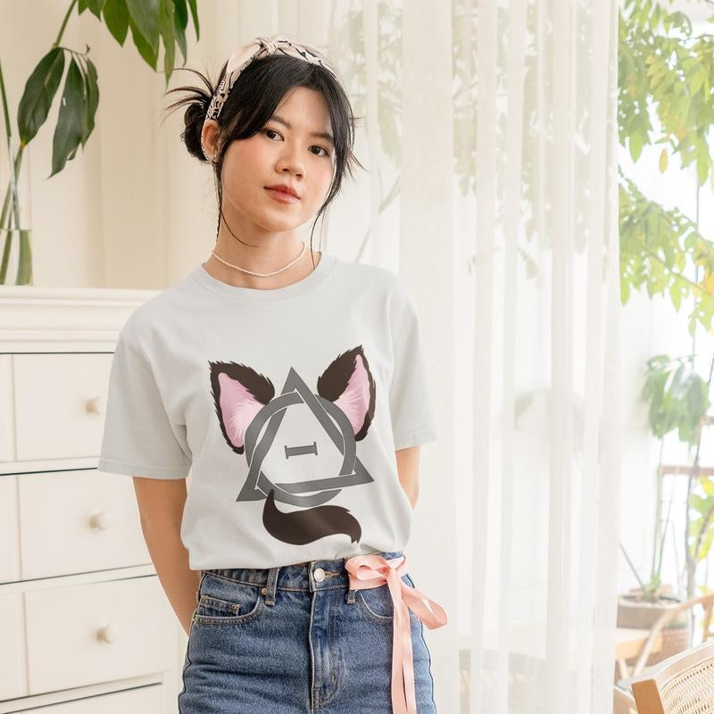 Therian Wolf Ears Wolf Tail T-Shirt - Classic Fit 100% Cotton Therian Pride Symbol T-Shirt for Therians and Animal Lovers