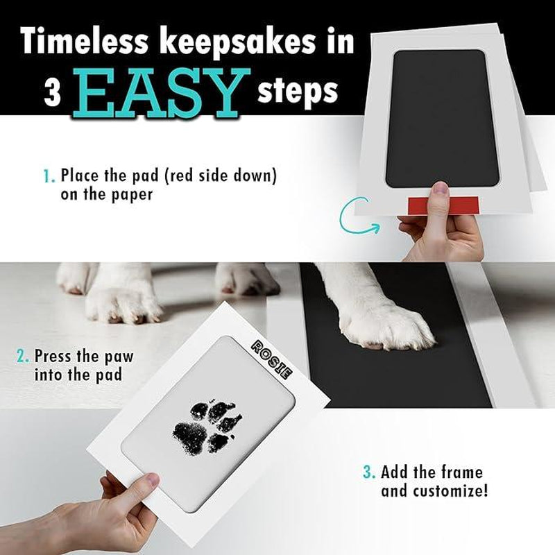 4-Pcs Paw Print Kit + 2 Photo Frame, Larleaf Inkless Hand and Footprint Kit, Mess-Free Paw Print Stamp Pad for Dogs & Cats, Clean Touch Ink Pad, Dog Paw Print Kit,Dog Nose Print Kit, Ink Pad for Hand and Footprints, Print Photo Frame Kit Paw Pet